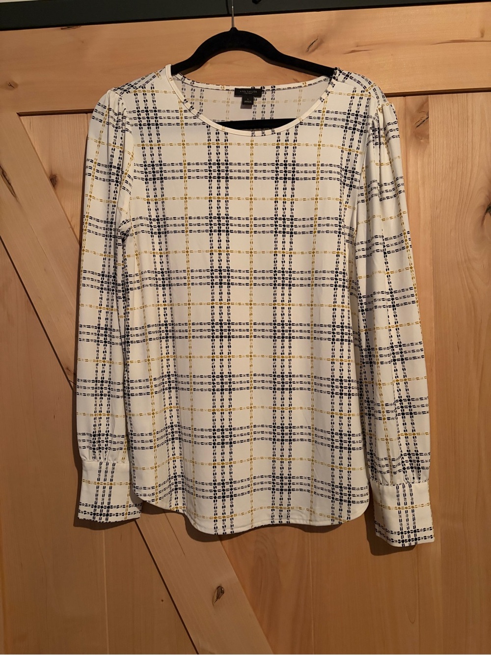 Ann Taylor Plaid Long-Sleeve Blouse